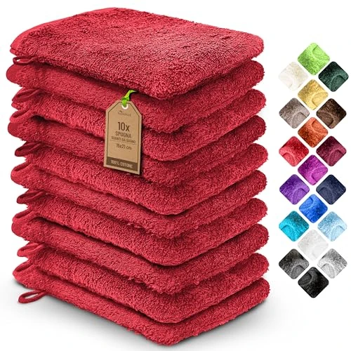 Limited-time offer: NatureMark Pack of 10 Terry Cloth Wash Mitts 100% Cotton Red 15 x 21 cm from 36.91 £ to 11.31 £ (save 69.36%)