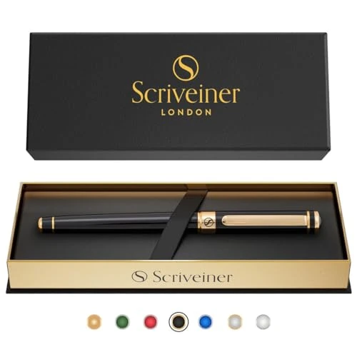 Offre limitée : Scriveiner Stylo Roller Coffret Stylo Roller Noir Laqué Finition Plaqué or véritable, Rechargeable, Beau Cadeau pour Homme & Femme avec Boîte, Accessoire de Bureau Professionnel de 44.99 € à 44.99 € (0.00% de remise)