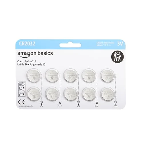 Oferta limitada: Amazon Basics - Paquete de 10 pilas de litio de botón CR2032, 3 voltios, larga duración, sin mercurio de 6.47 € a 6.47 € (ahorro 0.00%)