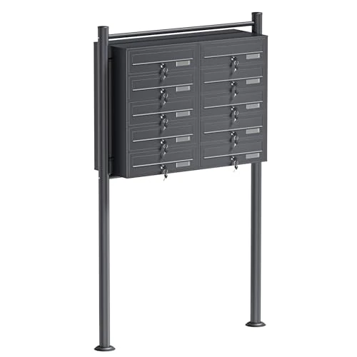 Oferta limitowana: Wiltec Wolnostojąca skrzynka na listy antracytowa z 2 x 5 skrzynkami pocztowymi z zamkiem, do montażu podłogowego, idealna do budynków wielorodzinnych z 648.33 zł na 648.33 zł (oszczędź 0.00%)