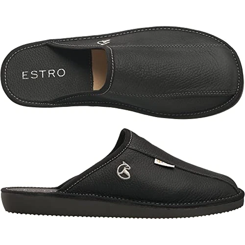 Offerta a tempo: ESTRO Ciabatte Uomo Casa Pelle - Pantofole Uomo Casa Lana Ciabatte Vera Pelle Suola di Memoria Frost (43, Onice) - 0.00% da 27.00 € a 27.00 €
