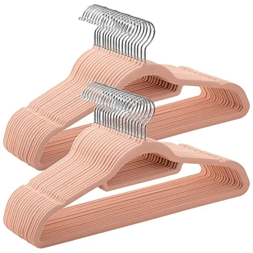 Limited offer: SONGMICS Velvet Hangers, 50 Pack, Non-Slip Clothes Hangers, 0.6 cm Thickness, Space Saving, 360° Swivel Hooks, 43.5 cm Long, for Coat, Jacket, Shirt, Dress, Trousers, Light Pink CRF50PK from 26.99 EUR to 26.99 EUR (save 0%)