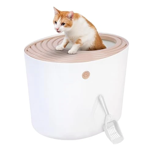 Tijdelijke aanbieding: Iris Ohyama, grote plastic kattenbak met boveninvoer, inclusief schep en deksel met sleuf, L53 x D41 x H37 cm, BPA-vrij, schepsteun, voor katten, PUNT-530, wit/beige van 38.19 EUR naar 33.99 EUR (korting 11%)