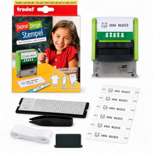 Oferta limitada: Trodat Deine Dinge Juego de sello personalizable, alemán, para autoentintado, lavable a máquina, 34 x 14 mm, para estampar en negro de 18.43 € a 16.50 € (ahorro 10%)
