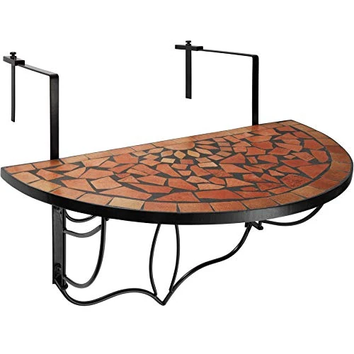 Offerta a tempo: tectake® Tavolo da Balcone 75x65x62 cm, Tavolo da Esterno in Mosaico di Pietra, Ganci di metallo per appenderlo, Design Semicircolare, per Terrazzo e Balcone, Arredo Giardino e Casa - Terracotta - 10% da 56.79 € a 50.90 €