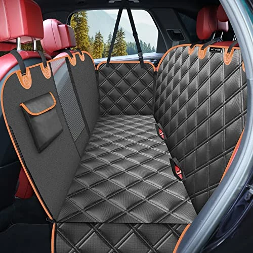 KYG Dog Blanket for Car Rear Seat, Back Seat with Side Protection and Viewing Window, Scratch-Resistant and Water-Repellent Car Blanket, Dog, Dog Mat, Rear Seat Bench, 135 x 148 cm, Black