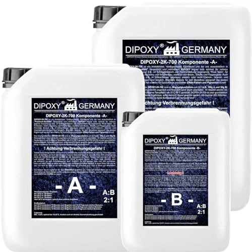 Tijdelijke aanbieding: 12 kg 2K epoxyhars, transparant, glazuur, epoxy, bi-component, epoxyhars, kristallijn, PRV, tafel, vloer, hout, vezel, tegels, lijm, DIPOXY-2K-700 van 129.90 € naar 129.90 € (0.00% korting)