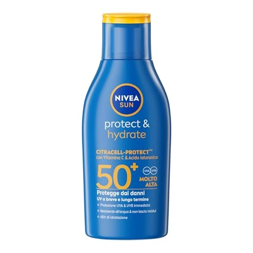 Limitiertes Angebot: NIVEA SUN Protect & Hydrate SPF 50+ Reisegröße 100 ml, Sonnencreme 50+ feuchtigkeitsspendend 48h schnell einziehend, Sonnenschutz 50+ wasserfest mit Vitamin C und Hyaluronsäure von 15.16 EUR auf 15.16 EUR (Spare 0%)