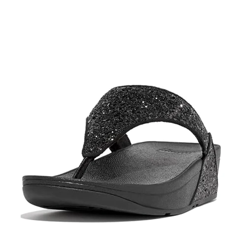 Fitflop Lulu Glitter Toe-Thongs, Sandali a Punta Aperta Donna, Nero Black Glitter 339, 43 EU