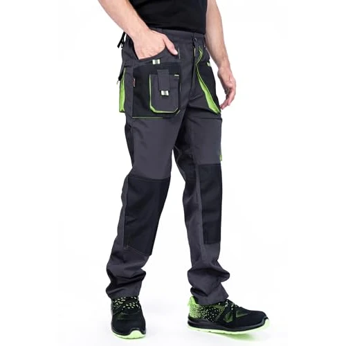 Oferta limitowana: Spodnie Robocze Męskie z Kieszeniami na Kolanach, Rozmiary S-XXXL, Spodnie Robocze Męskie, Czarne Spodnie Robocze, Spodnie Cargo, Wysoka Jakość, Czarny/Zielony, 46 z 160.20 zł na 160.20 zł (oszczędź 0.00%)