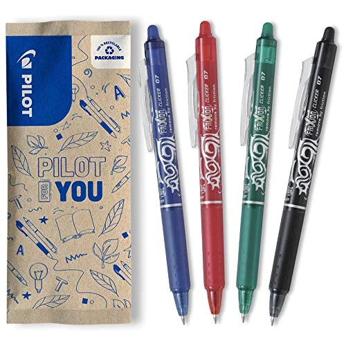 PILOT - Pack of 4 Frixion Ball Clicker 0,7 - Erasable Pen - Medium - Black, Blue, Red, Green