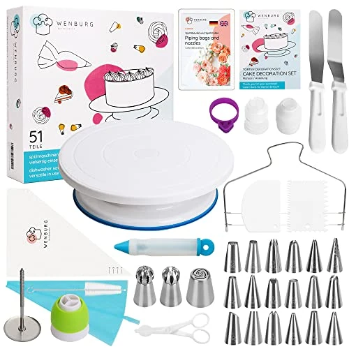 Limited offer: Cake Decorating Turntable Kit, 51 pcs - Piping Bags and Nozzles, Cake Turntable, Leveller, Scrapers - Baking Accessories & Cake Decorating Tools - Cake baking Supplies from 26.99 EUR to 19.54 EUR (save 28%)