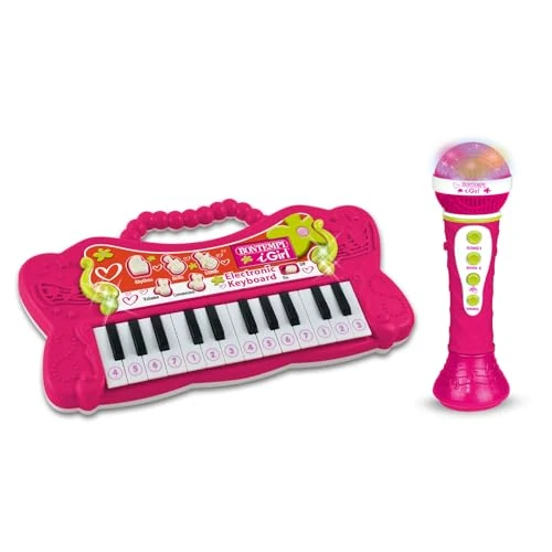 Bontempi | PlayKeys: Tastiera Giocattolo a 24 Tasti con Microfono Karaoke per Piccoli Musicisti, Rosa, 60x195x60 mm