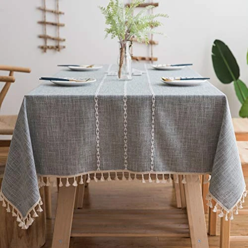 Pahajim Tovaglia Rettangolare con Frangia Tovaglia Cotone e Lino Table Cloth Elegante Lavabile Copritavolo Moderno per Esterno, Decorazione del Tavolo della Cucina(Grigio, 140 x 200 cm)