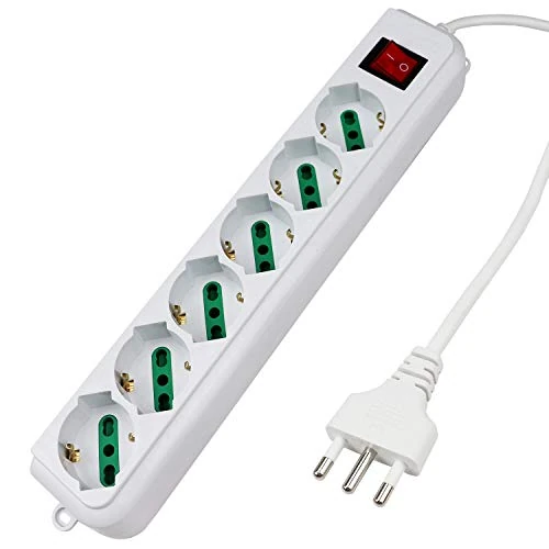 Offerta a tempo: Extrastar Multipresa Ciabatta Elettrica con 6 Prese Universali ITA 10/16A e Schuko, Interruttore Luminoso, Cavo 3 m con Spina Italiana 16A, Bianco, bipasso - 0.00% da 16.99 € a 16.99 €