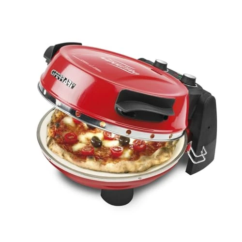 G3 Ferrari G10032 Pizzeria Snack Napolitana, Horno para Pizza, Doble Piedra Refractaria (Diámetro 31 cm), 1200 W, Temporizador de 5 Minutos, Recetario y Paletas Incluidos, Rojo