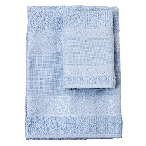 Tijdelijke aanbieding: Filet - Set van 2 badstof badhanddoeken met Aida-stoffen inzetstuk om op te borduren, 60 x 105 cm en 40 x 55 cm, gezicht en gastendoekje, hoogwaardige badstof, Made in Italy, hemelwolk van 13.49 € naar 13.49 € (0.00% korting)