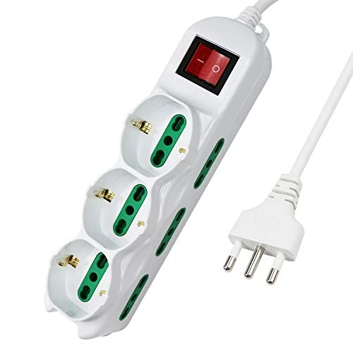 Extrastar Ciabatta Multipresa elettrica 9 Posti 3 polivalenti (schuko 10/16A) 6 bivalenti 10/16A, Colore bianco, Cavo 1.5 m - Spina 16A