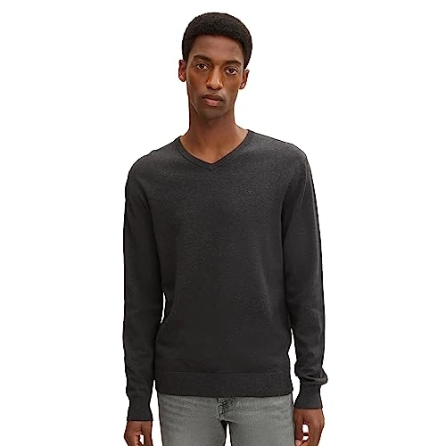 TOM TAILOR Herren 1012820 Basic Strickpullover Mit V-Ausschnitt, 10617 - Black Grey Melange, XXL EU