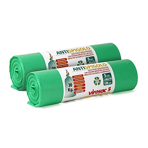 Offerta a tempo: VIROSAC Antispigolo - Sacchetti Robusti E Resistenti, Ideali Per Giardinaggio E Calcinacci Con Laccio Di Chiusura Integrato - 10 Sacchetti Verdi Taglia Xxl, color Verde, 10 Unità - 53% da 19.82 € a 9.30 €