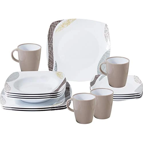 BRUNNER Set stoviglie da Campeggio (Set 16 Pezzi) per 4 Persone - Melamine Set Khadì - in melamina di Alta qualità, Antiscivolo e Resistente