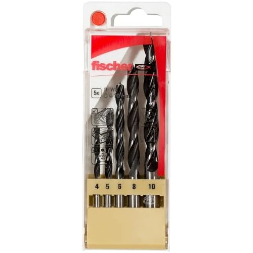 Offerta a tempo: Fischer Set 5 Punte Trapano D-WS PL Professionali in Acciaio per Legno, Diametro 4-5-6-8-10 mm, Attacco Cilindrico, per Legno Massiccio, Lamellare, Truciolare, 536608 - 0.00% da 11.99 € a 11.99 €