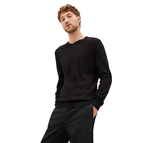 Limited-time offer: TOM TAILOR Men Basic jumper 202212 Strickpullover V-Ausschnitt, 29999 - Black, XXL from 17.91 £ to 17.91 £ (save 0.00%)