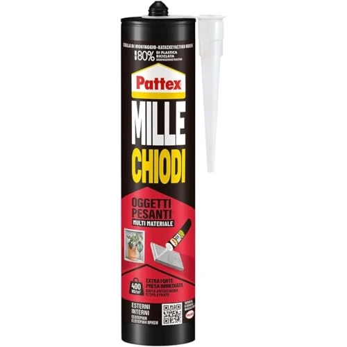 Pattex Mille Chiodi Extreme Sterke montagelijm Sterke lijm voor binnen en buiten, water- en UV-bestendig, wit, 1 x 460 g cartridge