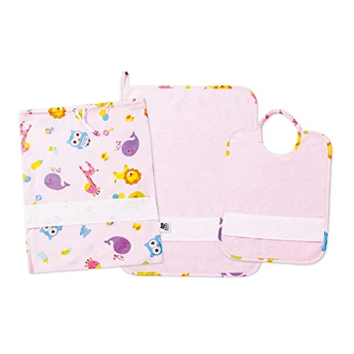 Offerta a tempo: Filet - Set Asilo 3 Pezzi Fantasia Lettere e animali rosa con Tela Aida da Ricamare, Composto da Sacchetto, Asciugamano e Bavaglino in Spugna Colorata Rosa, 100% Cotone, Made in Italy - 0.00% da 21.55 € a 21.55 €