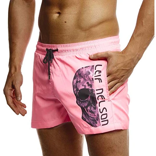 Leif Nelson Herren Sommer Badeshorts mit Taschen Männer Badehose Schwimmshorts Herren Schwimmhose-Beachshorts Jungen Strand Shorts Kurze Hosen Cargo Bermuda Chino LN92530 Pink Medium