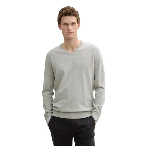 Zeitlich begrenztes Angebot: TOM TAILOR Herren 1012820 Basic Strickpullover Mit V-Ausschnitt, 14427 - Light Soft Grey Melange, XL EU von 29.99 € auf 15.23 € (49% Rabatt)