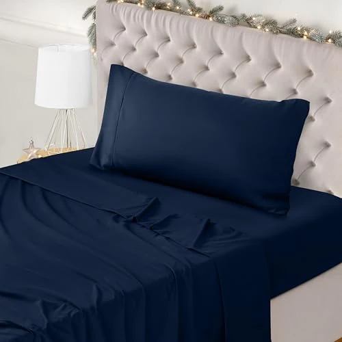 Limited-time offer: Utopia Bedding Bed Sheet Set Single, Navy Blue, 3 Piece – Fitted Sheet, Flat Sheet with 1 Pillow Case 50x75 – Wrinkle, Shrinkage and Fade Resistant – Oeko-Tex Certified, Polyester Microfiber Fabric from 8.49 GBP to 7.22 GBP (save 15%)