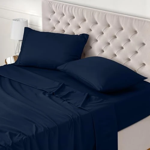 Begrenztes Angebot: Utopia Bedding 4 Teilige Bettlaken Set 180x200 cm, Marineblau - Polyester Microfaser, Oeko-Tex Zertifiziert, 1 Spannbettlaken 180x200 cm, 1 Bettlaken 270x290 cm und 2 Kissenbezüge 50x75 cm von 20.99 EUR auf 20.99 EUR (Rabatt 0%)