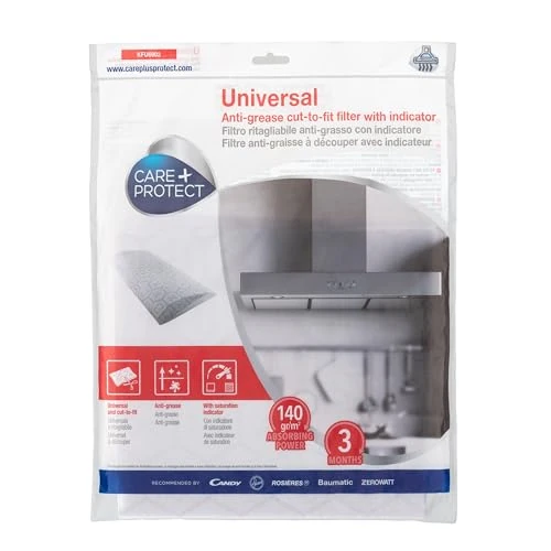 CARE + PROTECT Filtro antigrasa cortado para adaptarse con indicador para campanas, universal, corte a medida, alta potencia de absorción