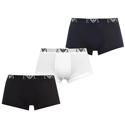 Emporio Armani Trunk Essential Boxershorts voor heren, 3 stuks (3 stuks), 56110 Bianco/Nero/Marine, XXL