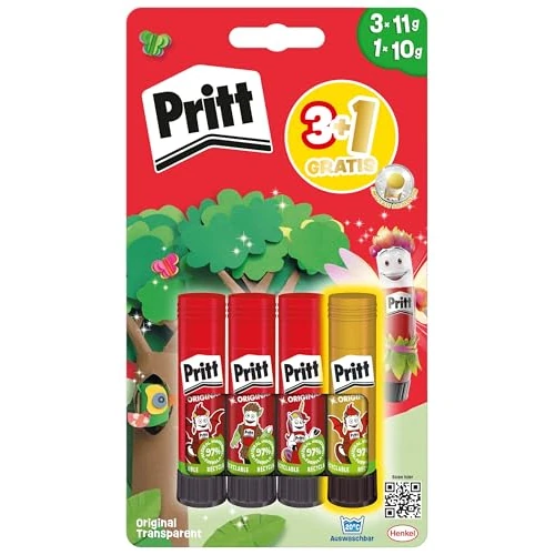 Limited-time offer: Pritt Glue stick design motif set, safe and child-friendly glue for arts and crafts, strong adhesive for school, 3 x 11 g original and 1 x 10 g colourful Pritt pen, 9H PBS4B from 6.09 £ to 6.09 £ (save 0.00%)