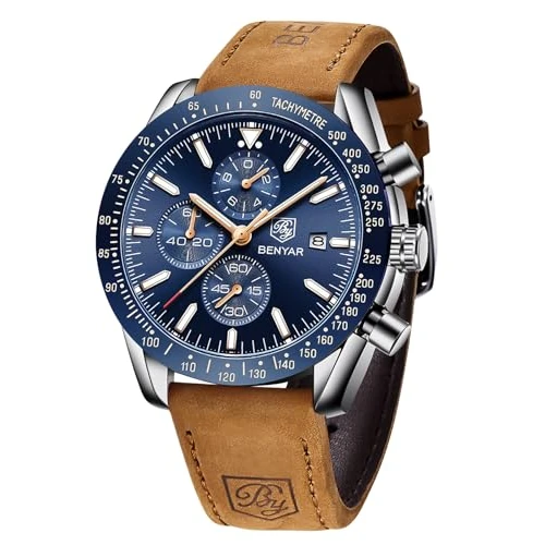 Limited-time offer: BENYAR Watches for Men Chronograph Analogue Quartz Movement Wrist Watch Fashion Business Sports Watch 30M Waterproof Scratchproof Stylish Elegant Gifts for Men from 44.99 GBP to 44.99 GBP (save 0%)