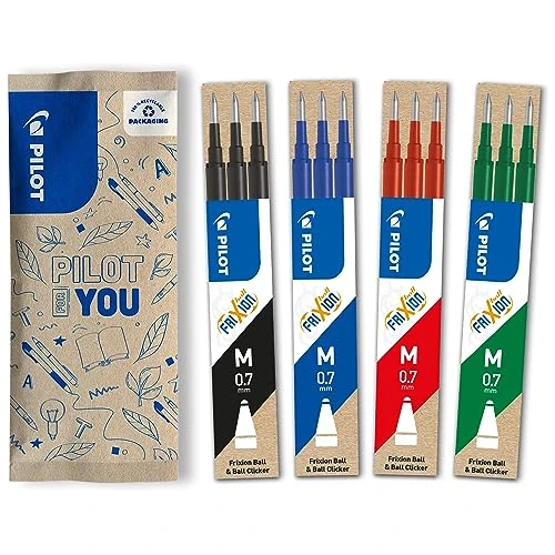 Offre limitée : PILOT - 4 Etuis de 3 Recharges pour stylo effaçable. Compatibles FriXion Ball et FriXion Ball Clicker - Noir, Bleu, Rouge, Vert - Pointe Moyenne de 17.99 € à 17.99 € (0.00% de remise)