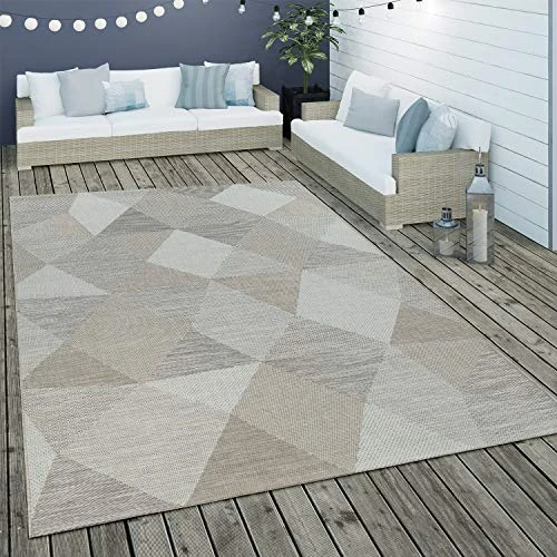 Offerta a tempo: Paco Home Tappeto per interni ed esterni in tessuto piatto con motivo a rombi con motivo geometrico beige, Dimensione:80x150 cm - 37% da 31.99 € a 20.19 €
