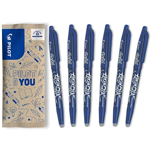 PILOT FriXion Ball 0.7 Set - 6 Pieces - Blue Colour - Erasable Rollerball Pen 0.4mm Line Width, Comfortable Write Guide for Learning to Write - Thermosensitive Ink with Replaceable Refill