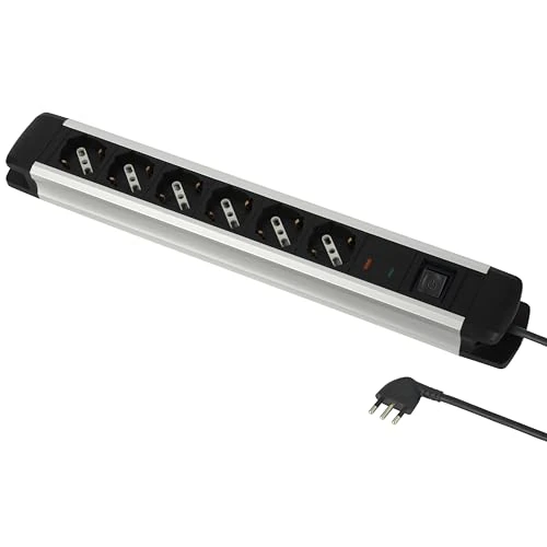 Oferta limitada: Electraline Regleta ALU-Line 61904 de 6 enchufes polivalentes, Schuko + 10/16 A con Interruptor, 2 m, con Cuerpo de Aluminio, Enchufe 90°, Ahorra Espacio 16 A con protección, fijación a Pared de 26.79 EUR a 21.63 EUR (ahorro 19%)