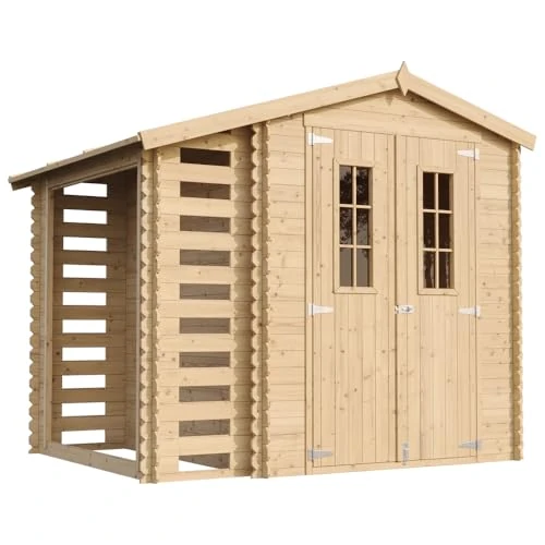 Offre limitée : Abri de Jardin en Bois et Range bûches extérieur - Stockage extérieur I206xL272xH218 cm/ 3,53 + 0,97 m2 Petit abri à Outils, Local à vélos - Toit imperméable, fenêtres TIMBELA M386C de 1226.00 € à 1226.00 € (0.0% de remise)