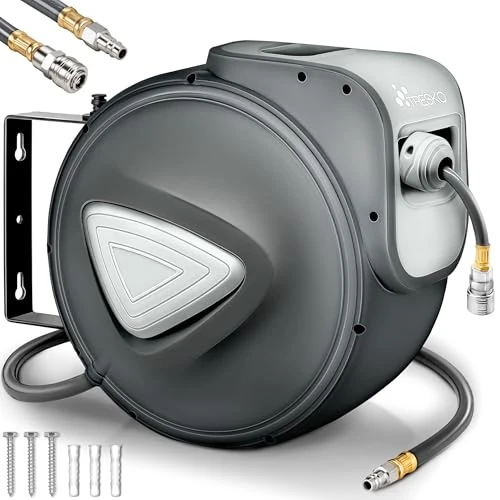 Oferta limitada: TRESKO® Carrete de Manguera de Aire Comprimido de 10 m | Conector de 1/4" | Enrollador de Manguera Automático | con Soporte para Pared | Rotación de 180° | Tope Final Ajustable, Gris de 54.99 € a 54.99 € (ahorro 0.00%)