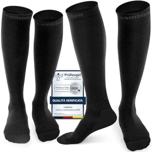 Offerta a tempo: CAMBIVO 2 Paia Calze Compressione Graduata Donna e Uomo 20-30 mmHg, Calze Elastiche a Compressione Antiscivolo per Sport, Corsa, Recupero, Antitrombo, Vene Varicose, Viaggio in Aereo - 19% da 14.99 € a 12.21 €