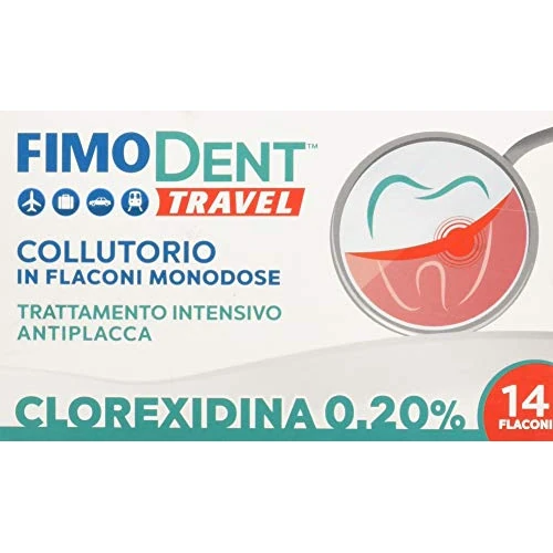 Offerta a tempo: Fimodent Travel Collutorio alla Clorexidina 0.20% in 14 pratiche monodosi da 10mL. Con SPDD (Sistema Protezione Discromie Dentali) e gusto menta. Trattamento antiplacca e antibatterico intensivo - 27% da 8.79 € a 6.46 €