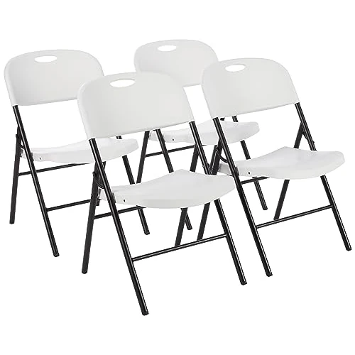 Offerta a tempo: Amazon Basics Set di 4 sedie pieghevoli in plastica e metallo, da campeggio o da cucina, per interni ed esterni, bianco, capacità di carico fino a 158 kg - 5% da 79.99 € a 75.99 €
