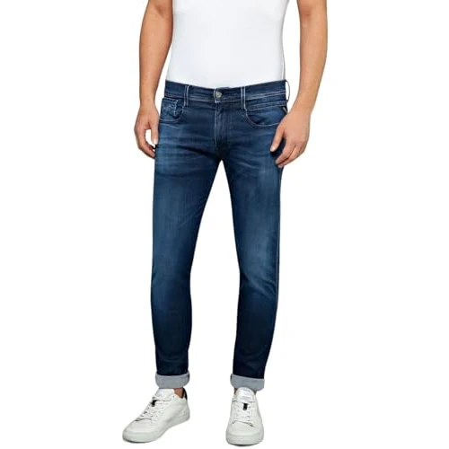 Replay Anbass Slim-Fit Hyperflex Jeans con elástico para Hombre, Azul (Dark Blue 007), W38 x L34