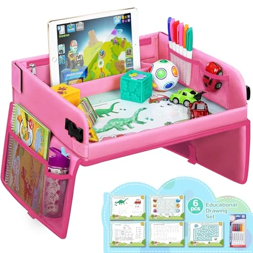 Offerta a tempo: lenbest Vassoio da viaggio, Apprendimento al coperto Gioco educativo Gioco da tavolo con piano cancellabile a secco - 6 penne e 5 carte da disegno - Vassoio multifunzione per ragazze maschi (Rosa) - 23% da 34.99 € a 26.99 €