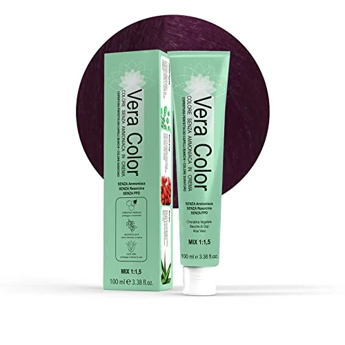 Vera Color, 6.2 Irisée Dunkelblond, Professionelle Permanente Haarfarbe, Creme-Haarfarbe ohne Ammoniak mit Pflanzenkeratin, Aloe Vera und Gojibeeren, Totale Abdeckung von grauem Haar, 100 ml