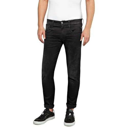 Replay Herren Jeans Anbass Slim-Fit Hyperflex Cloud mit Stretch, Black 098 (Schwarz), 28W / 34L